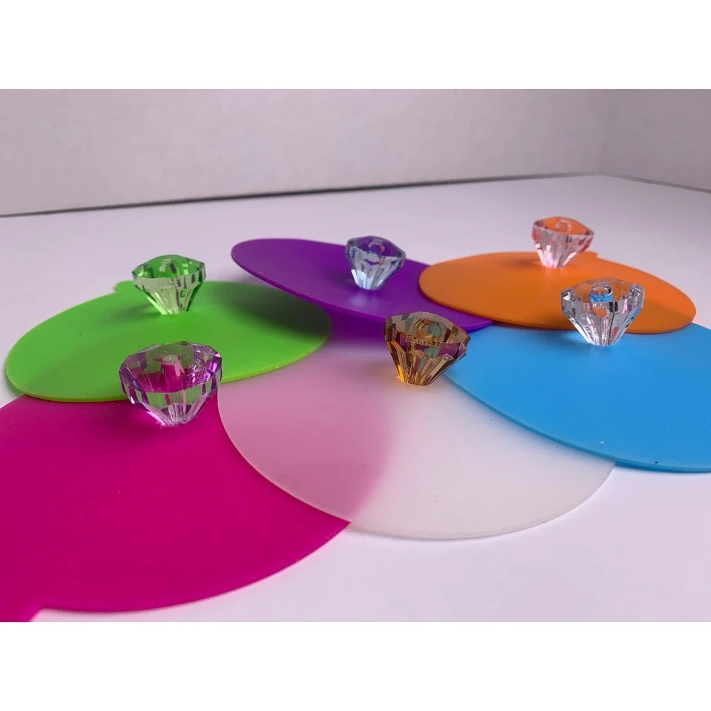 6 Pack Silicone Cup Covers with Diamond Knobs‎ Reusable Mug Lids Multi Color Set